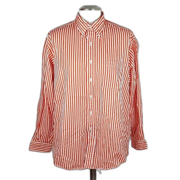Brooks Brothers Other - Y2K Brooks Brothers Orange White Striped Button Down Shirt Cotton SZ Large